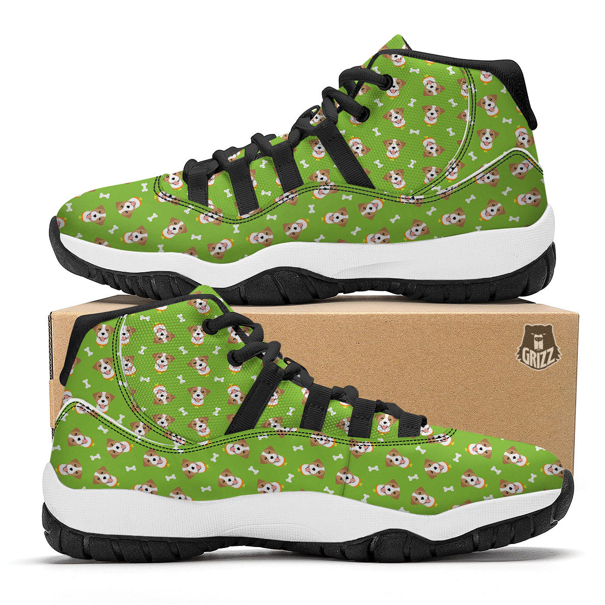 Ivy Leaf Green Print Black Bball Shoes-grizzshop