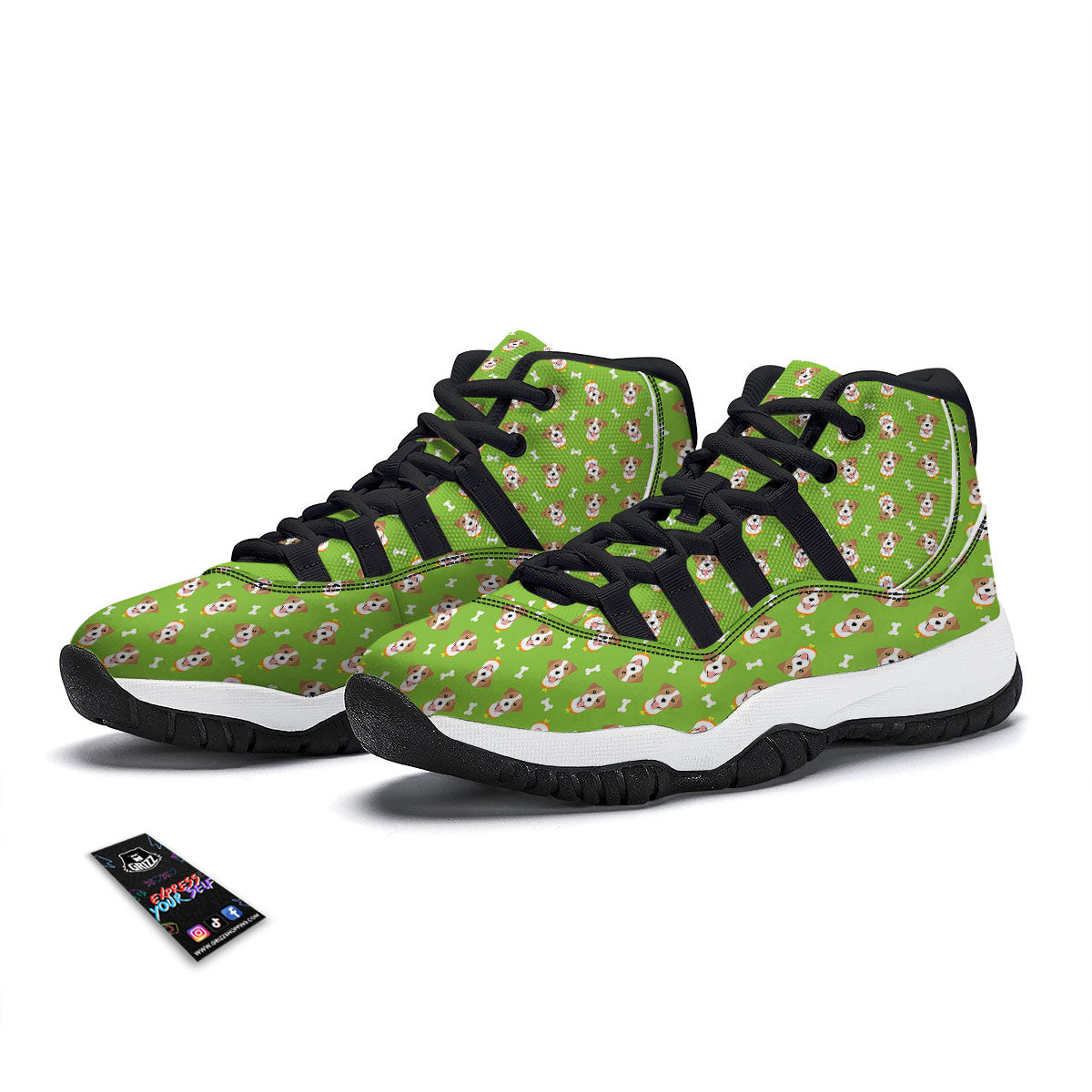 Ivy Leaf Green Print Black Bball Shoes-grizzshop
