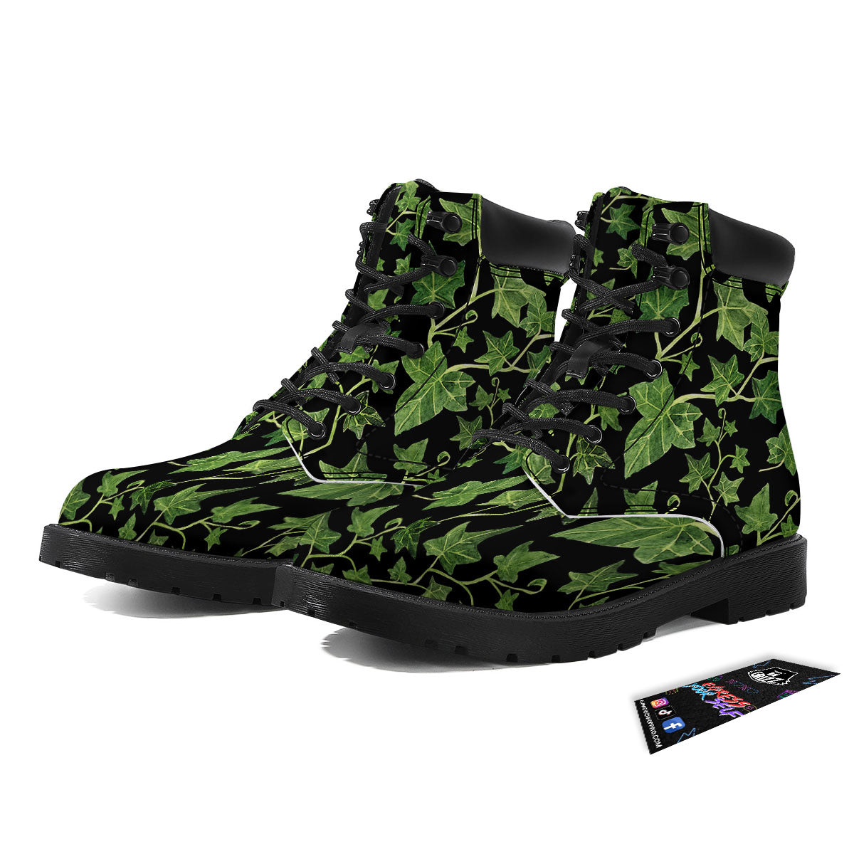 Ivy Leaf Green Print Boots-grizzshop