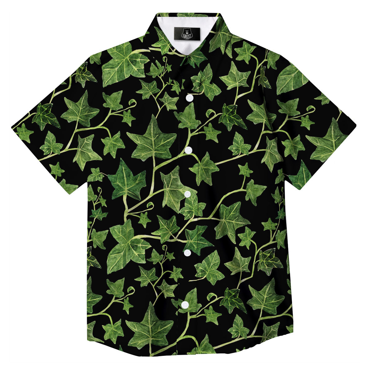 Ivy Leaf Green Print Button Up Shirt-grizzshop