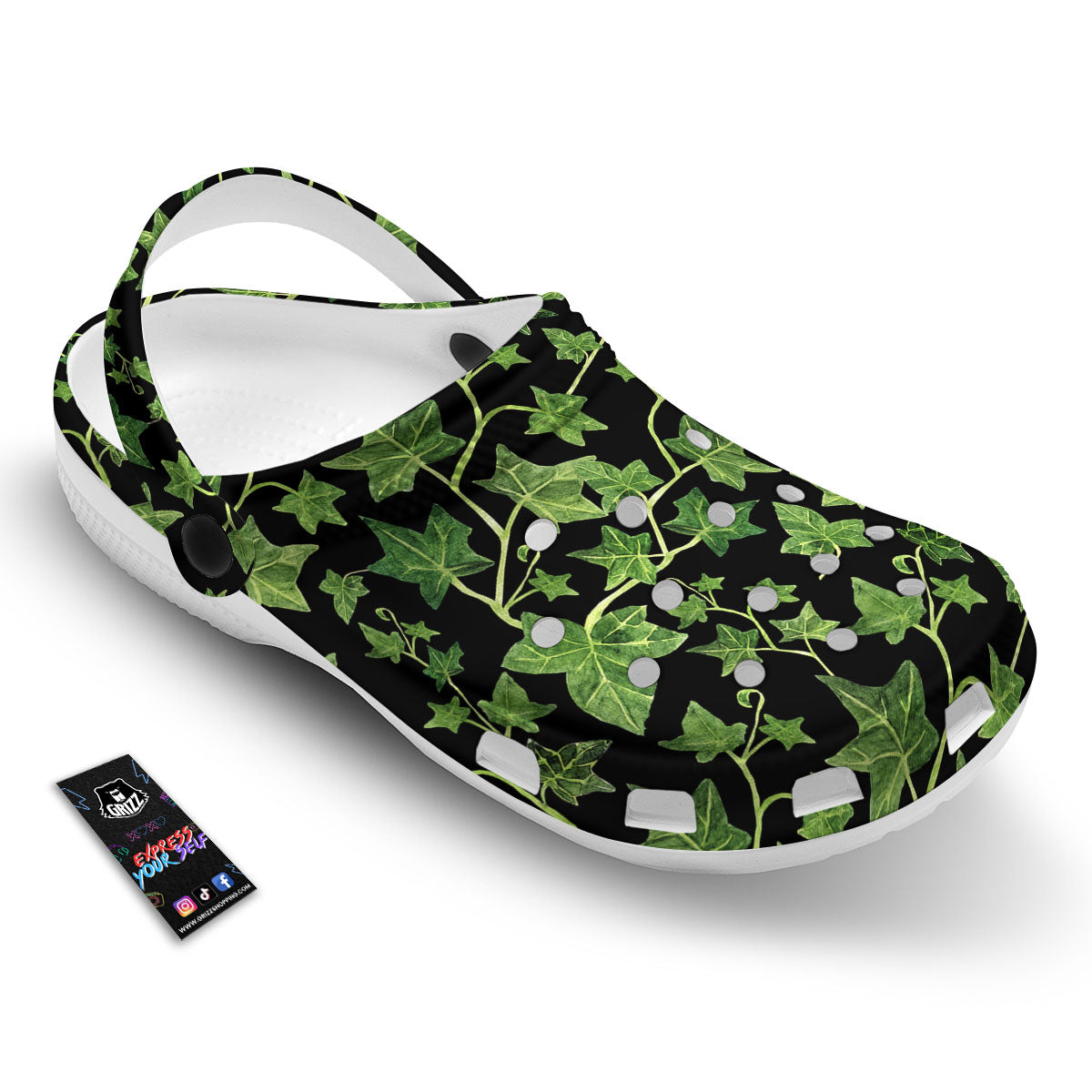 Ivy Leaf Green Print Clog-grizzshop