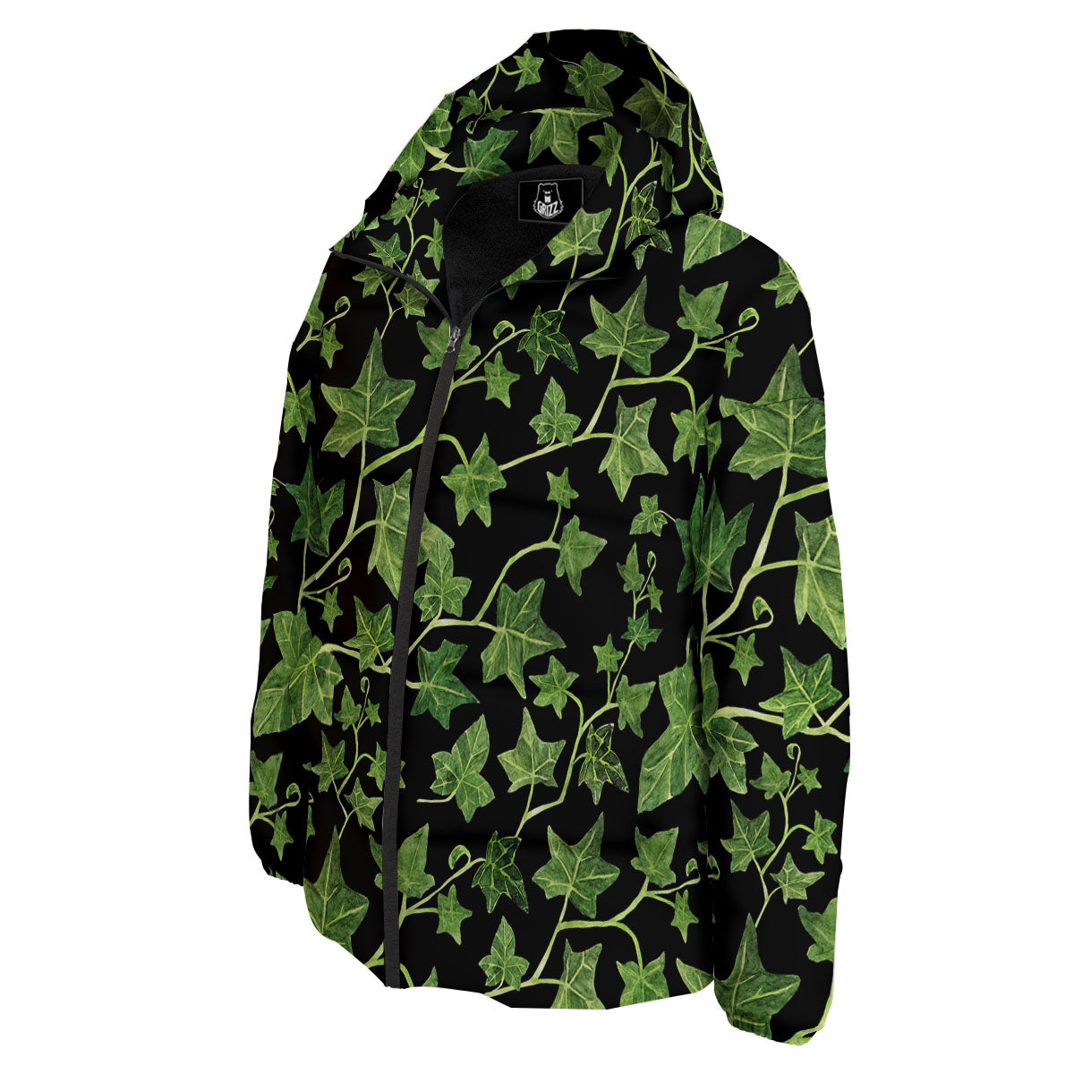 Ivy Leaf Green Print Down Jacket-grizzshop