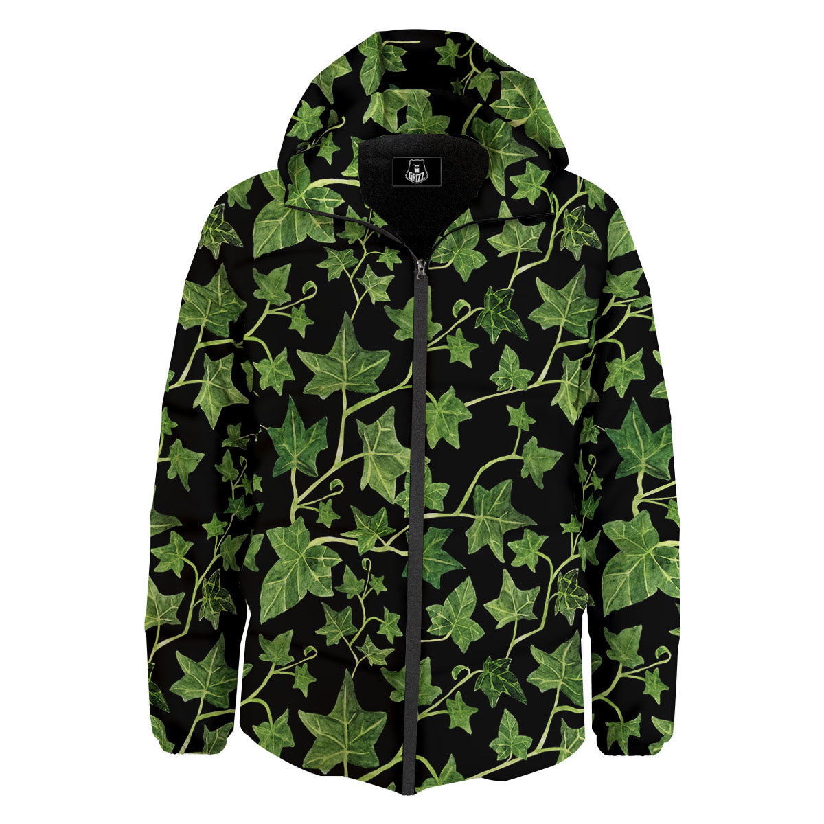 Ivy Leaf Green Print Down Jacket-grizzshop