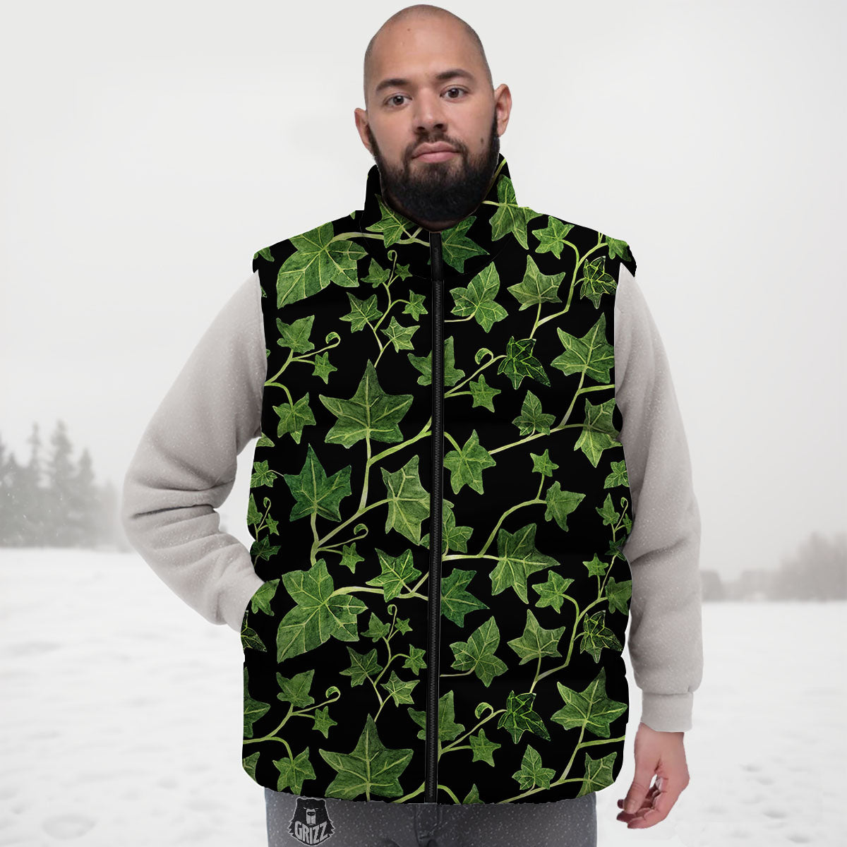 Ivy Leaf Green Print Down Vest