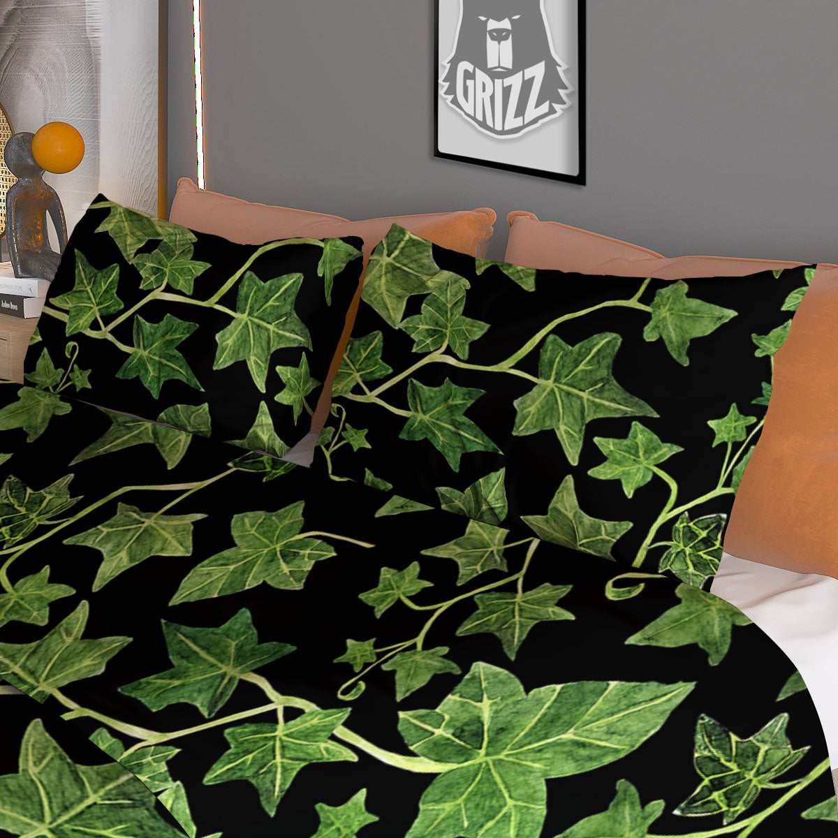 Ivy Leaf Green Print Duvet Cover Bedding Set