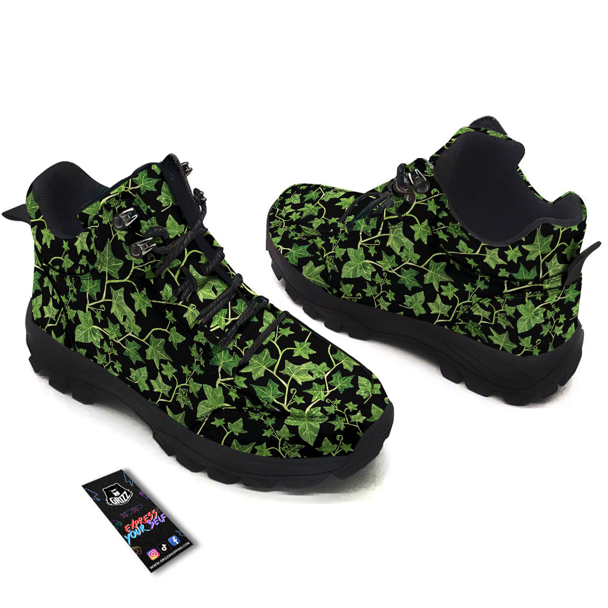 Ivy Leaf Green Print Hiking Shoes-grizzshop