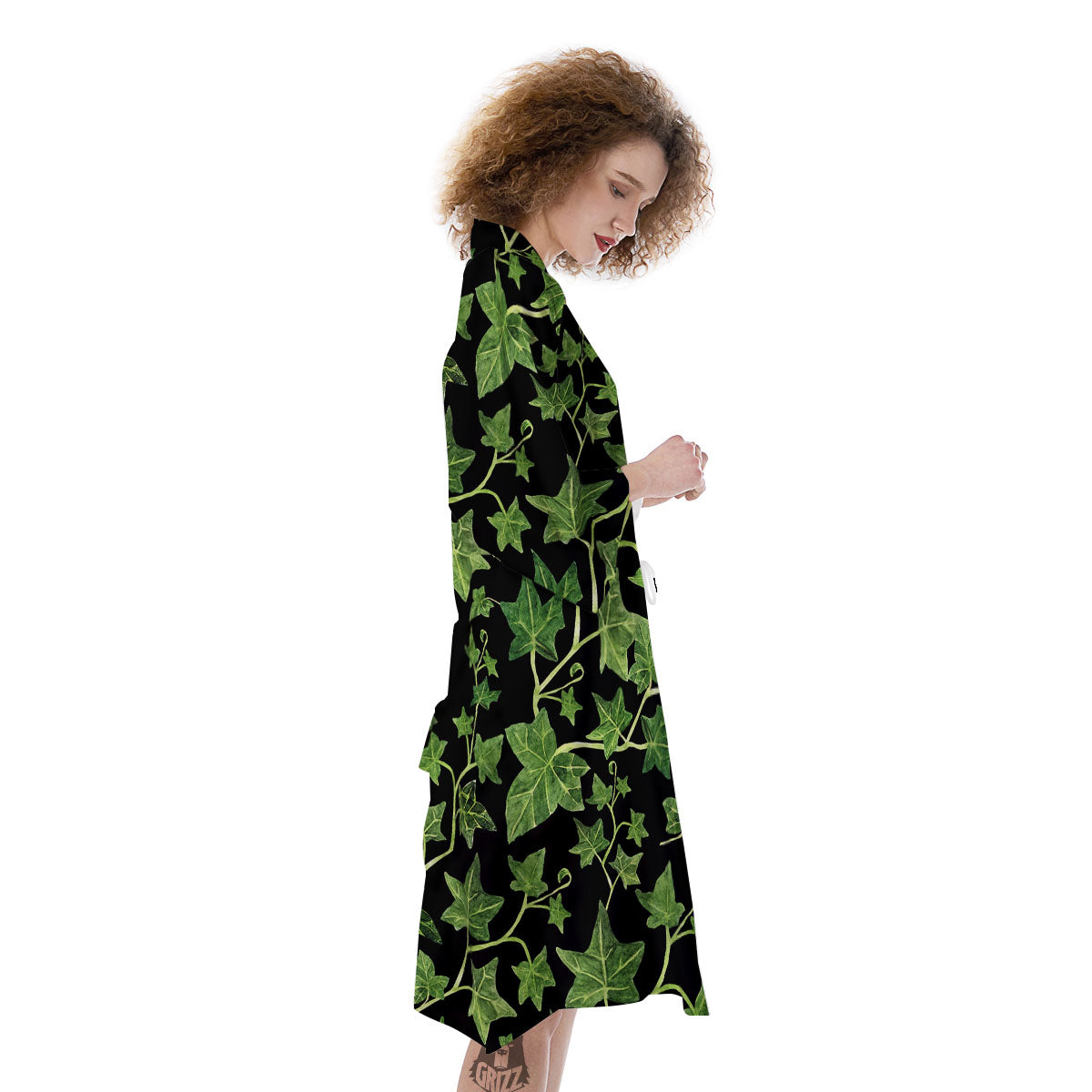 Ivy Leaf Green Print Kimono-grizzshop