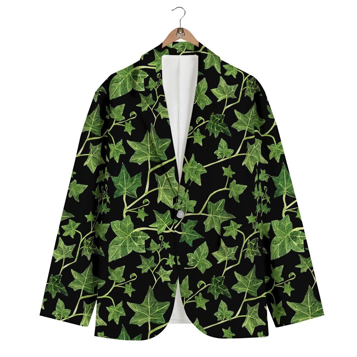 Ivy Leaf Green Print Men's Blazer-grizzshop