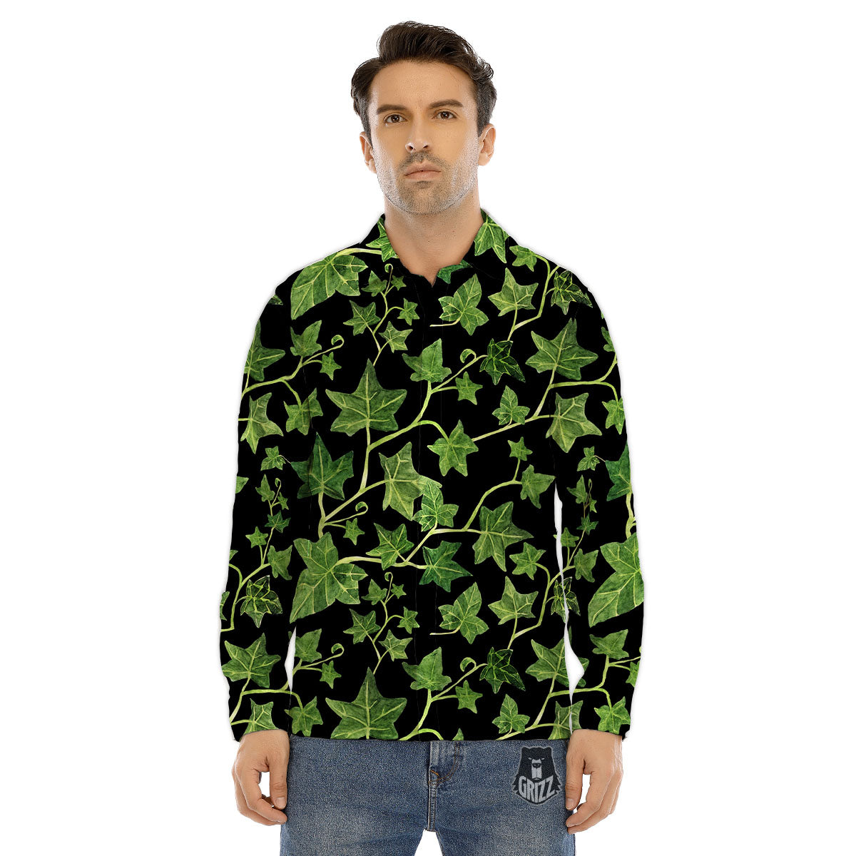 Ivy Leaf Green Print Men's Dress Shirts-grizzshop