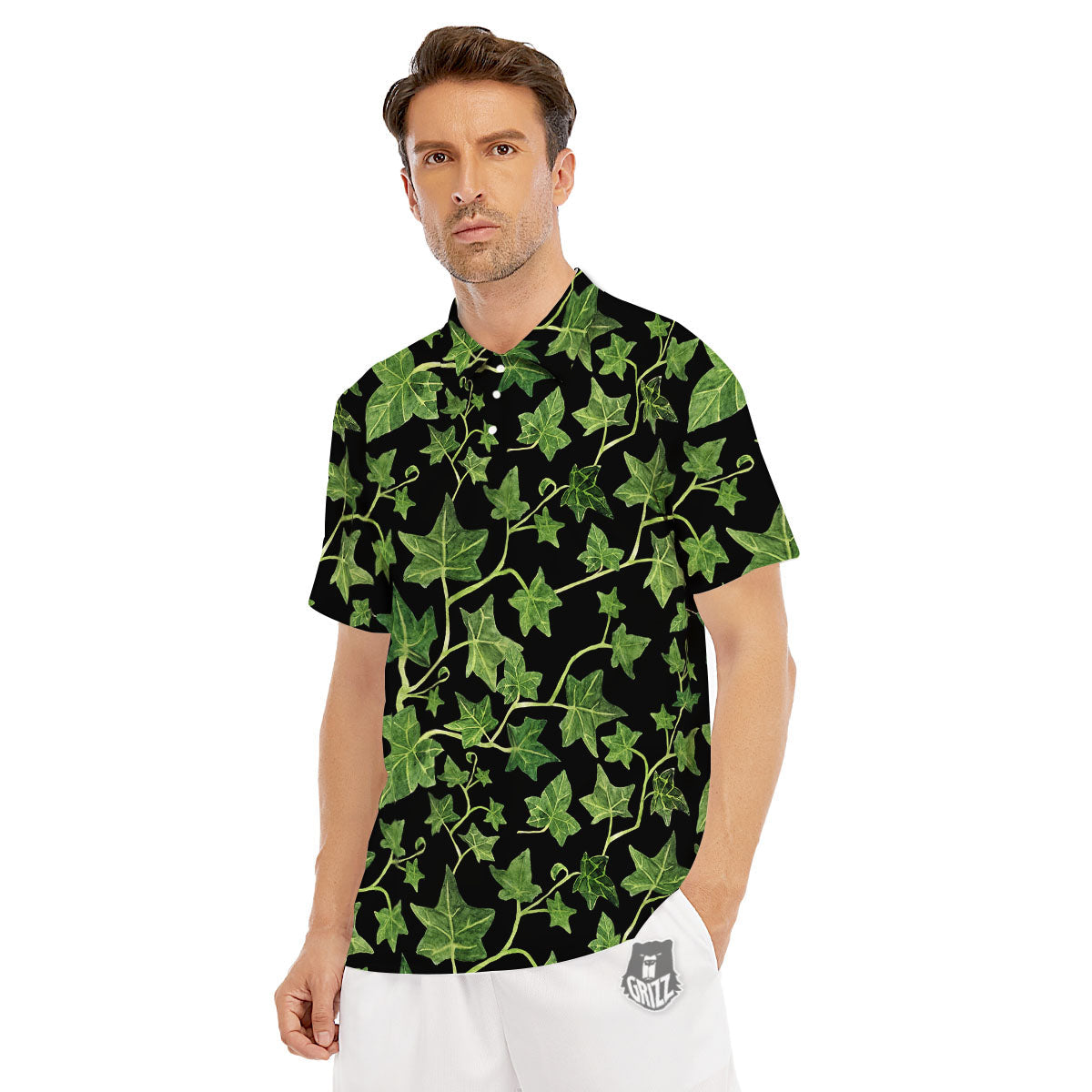 Ivy Leaf Green Print Men's Golf Shirts-grizzshop