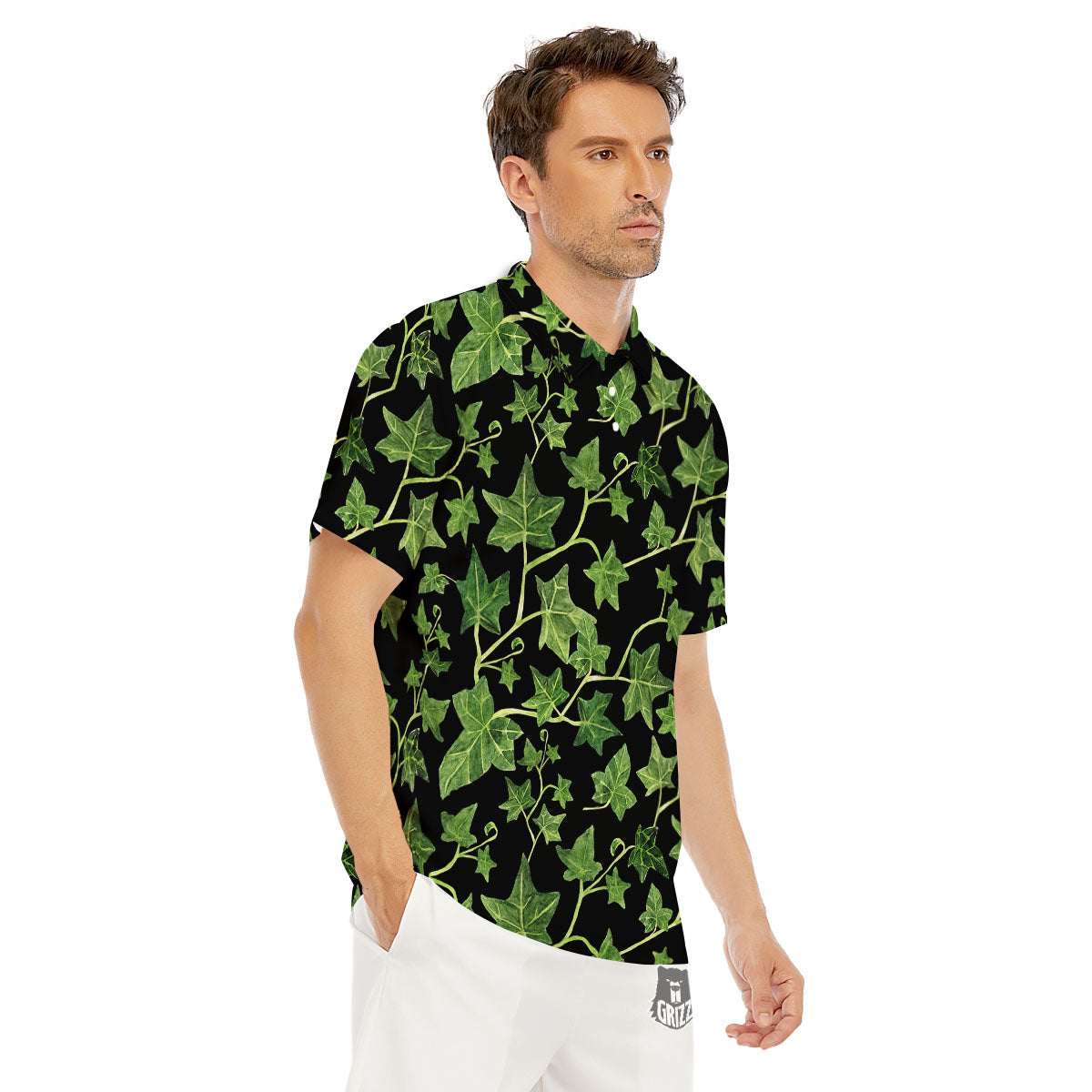 Ivy Leaf Green Print Men's Golf Shirts-grizzshop
