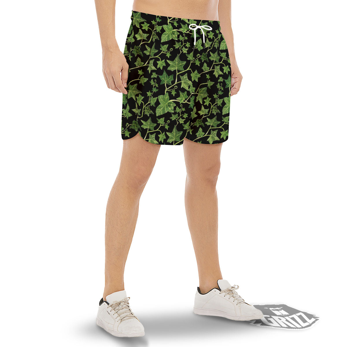Ivy Leaf Green Print Men's Gym Shorts-grizzshop