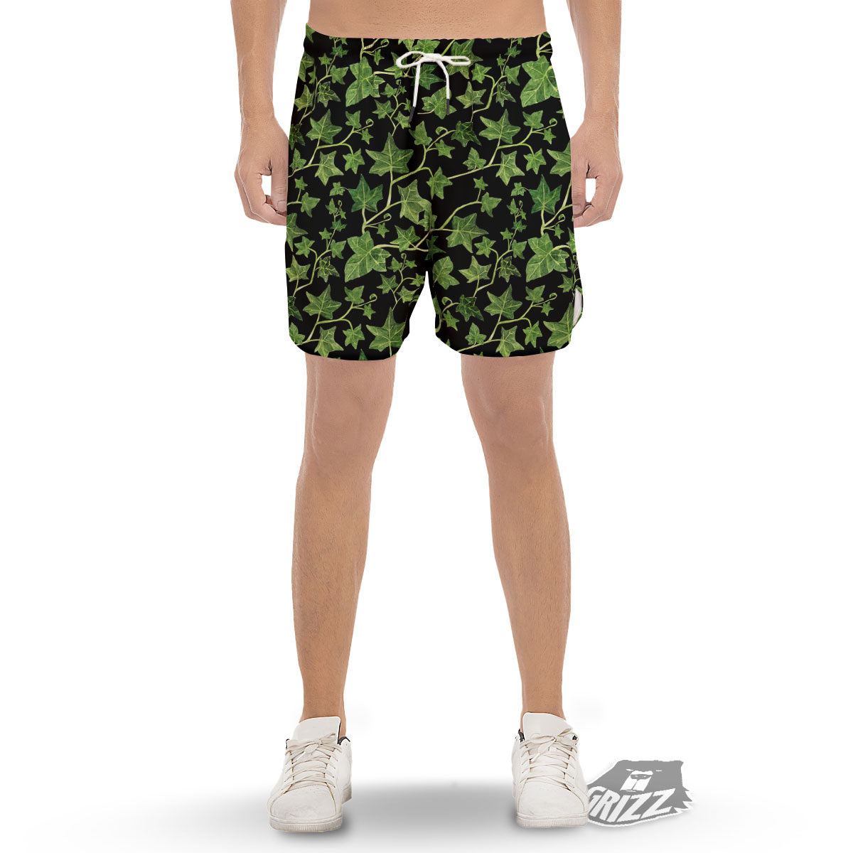 Ivy Leaf Green Print Men's Gym Shorts-grizzshop