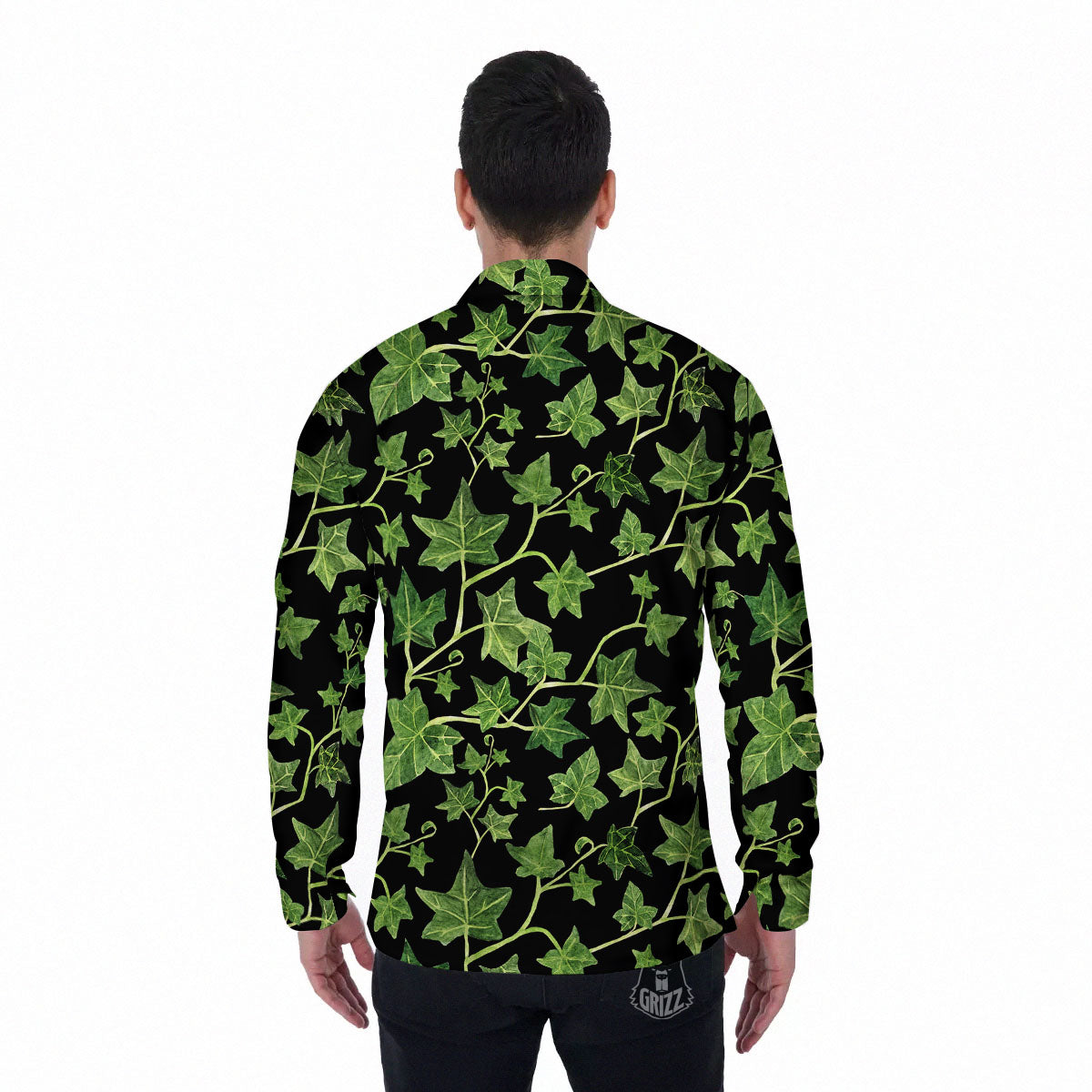 Ivy Leaf Green Print Men's Long Sleeve Shirts-grizzshop