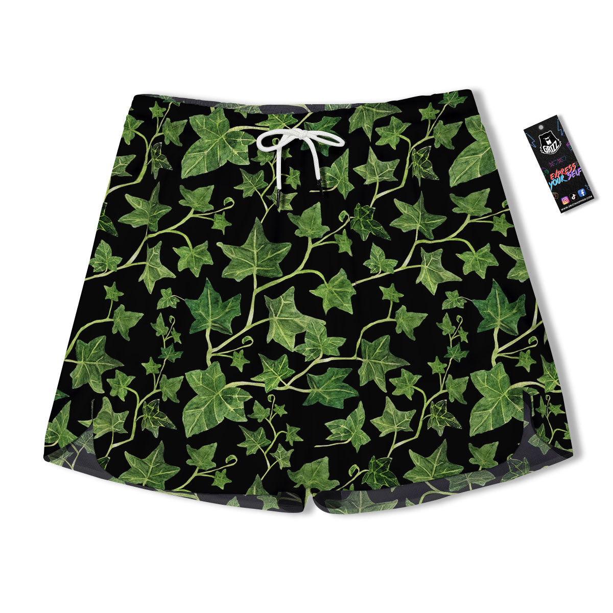Ivy Leaf Green Print Men's Running Shorts-grizzshop