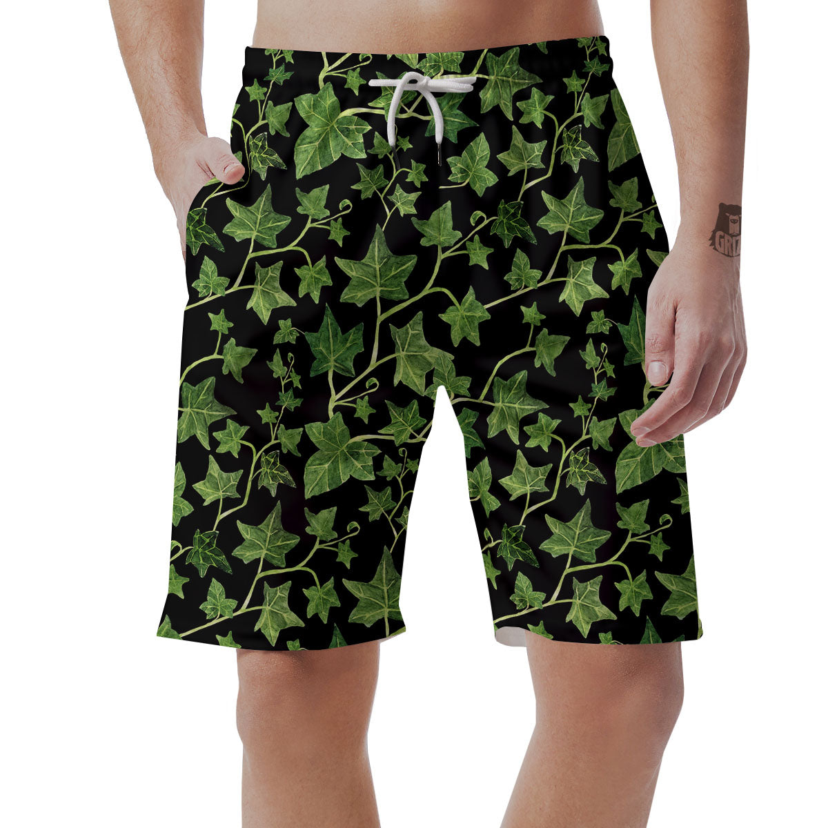 Ivy Leaf Green Print Men's Shorts-grizzshop