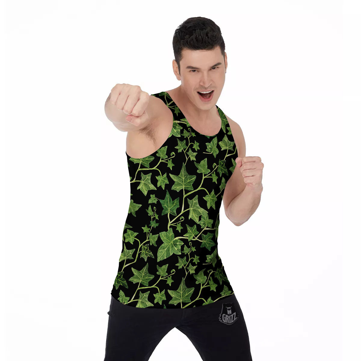 Ivy Leaf Green Print Men's Tank Top-grizzshop