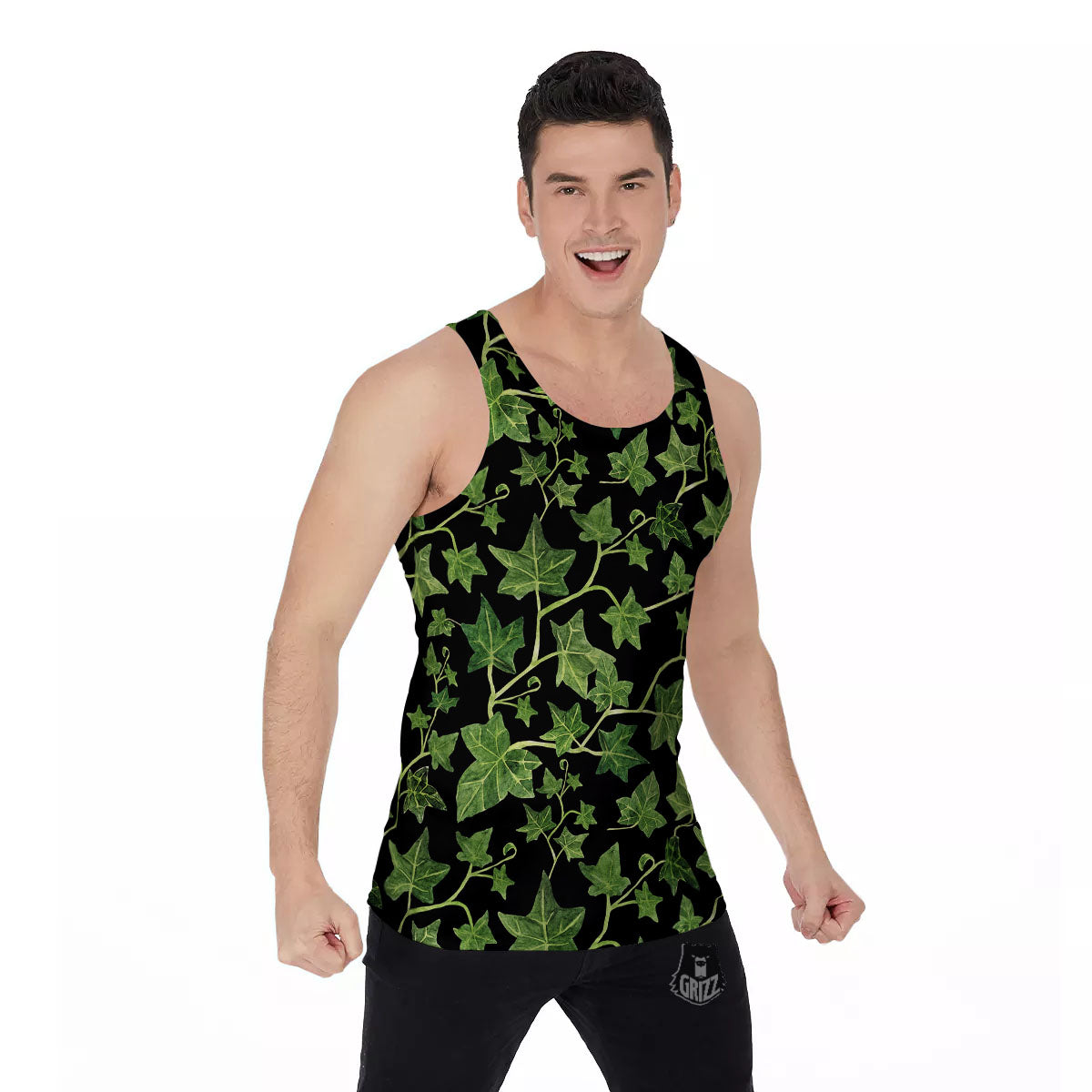 Ivy Leaf Green Print Men's Tank Top-grizzshop