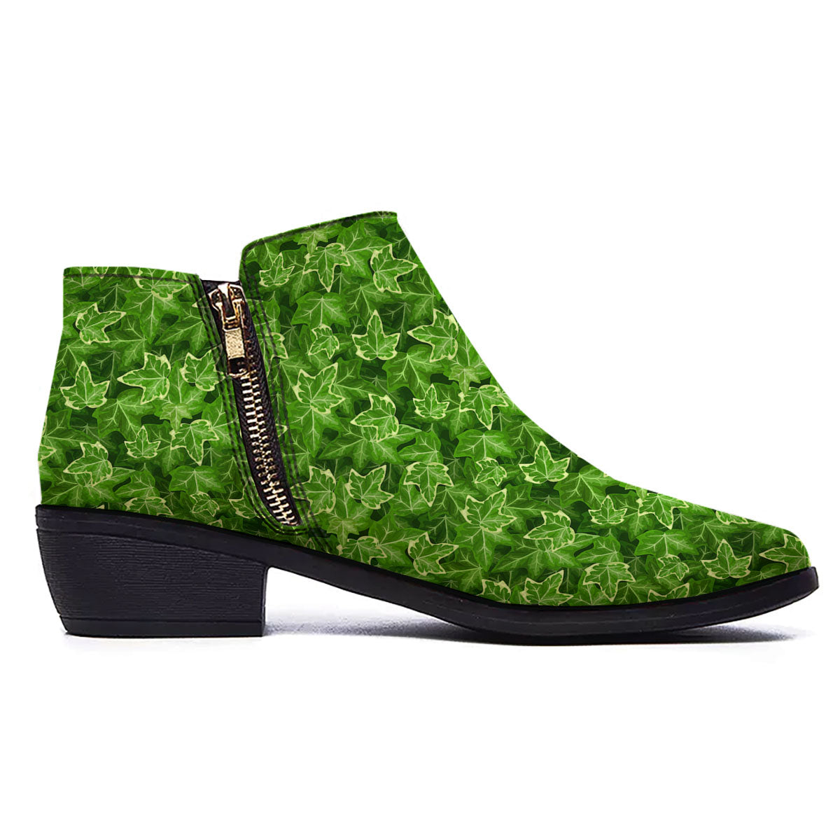 Ivy Leaf Green Print Pattern Ankle Boots-grizzshop