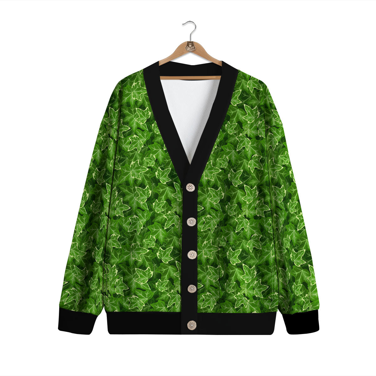 Ivy Leaf Green Print Pattern Cardigan-grizzshop