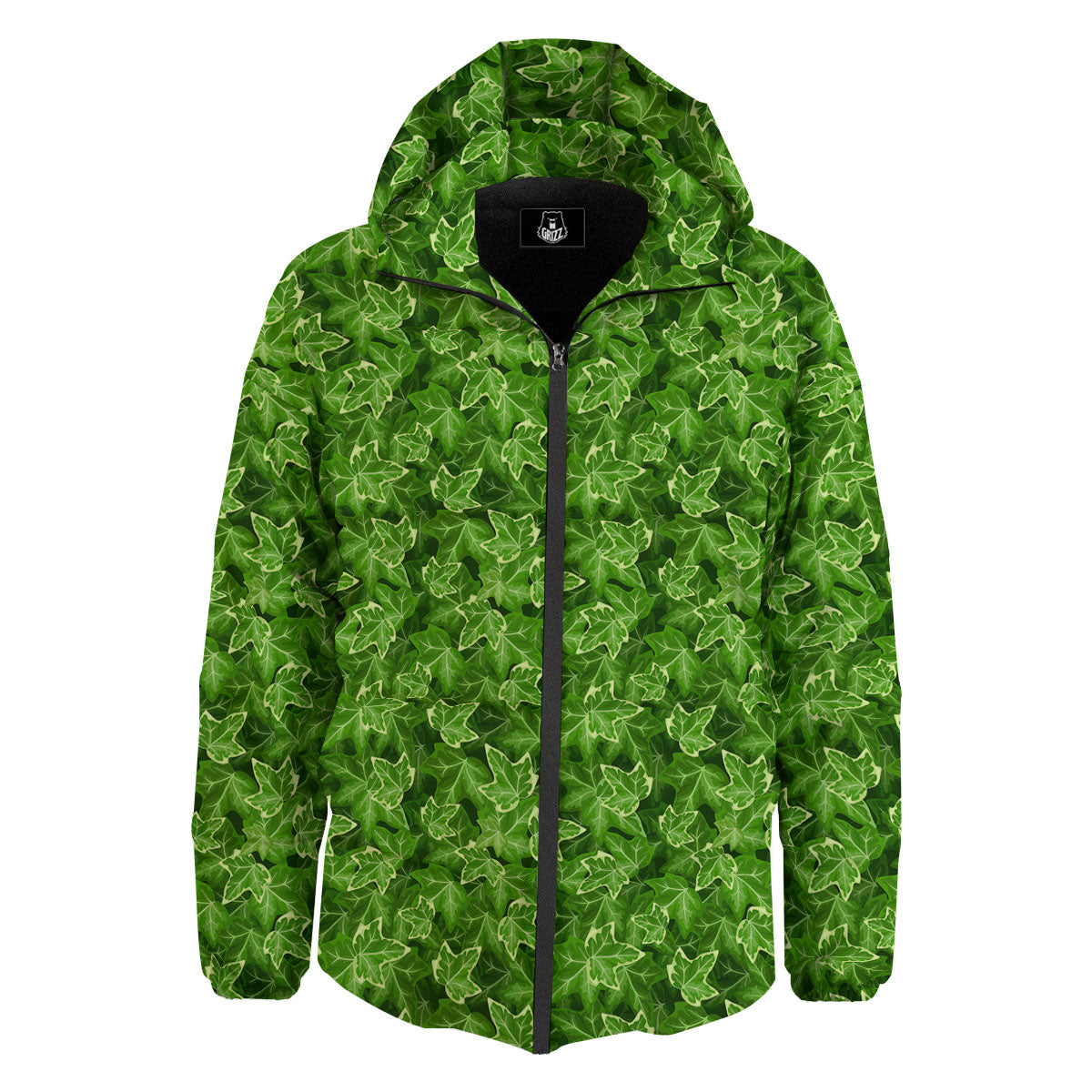 Ivy Leaf Green Print Pattern Down Jacket-grizzshop