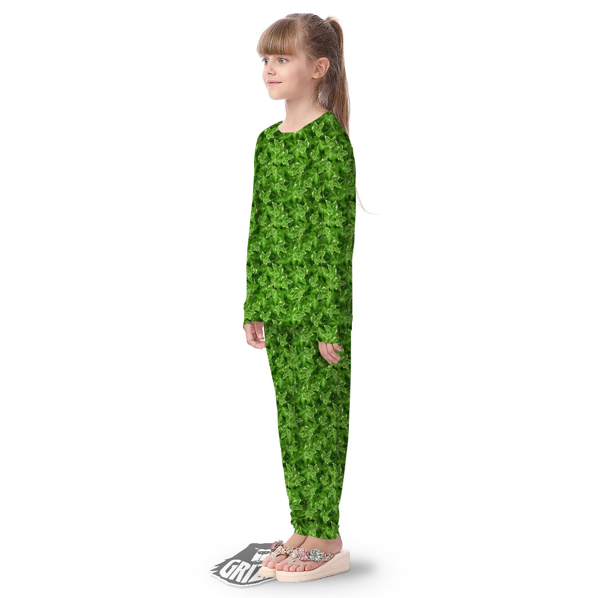 Ivy Leaf Green Print Pattern Kid's Pajamas-grizzshop