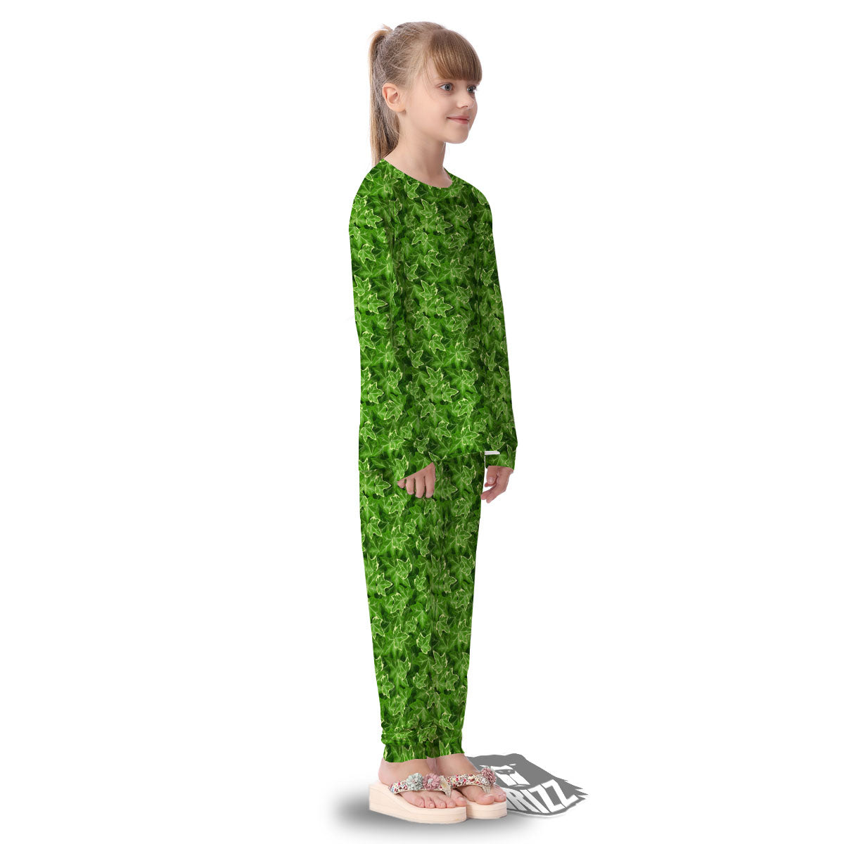 Ivy Leaf Green Print Pattern Kid's Pajamas-grizzshop