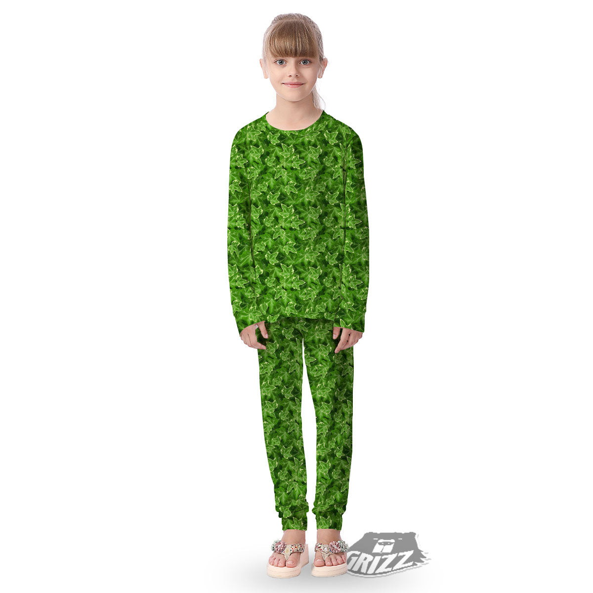 Ivy Leaf Green Print Pattern Kid's Pajamas-grizzshop
