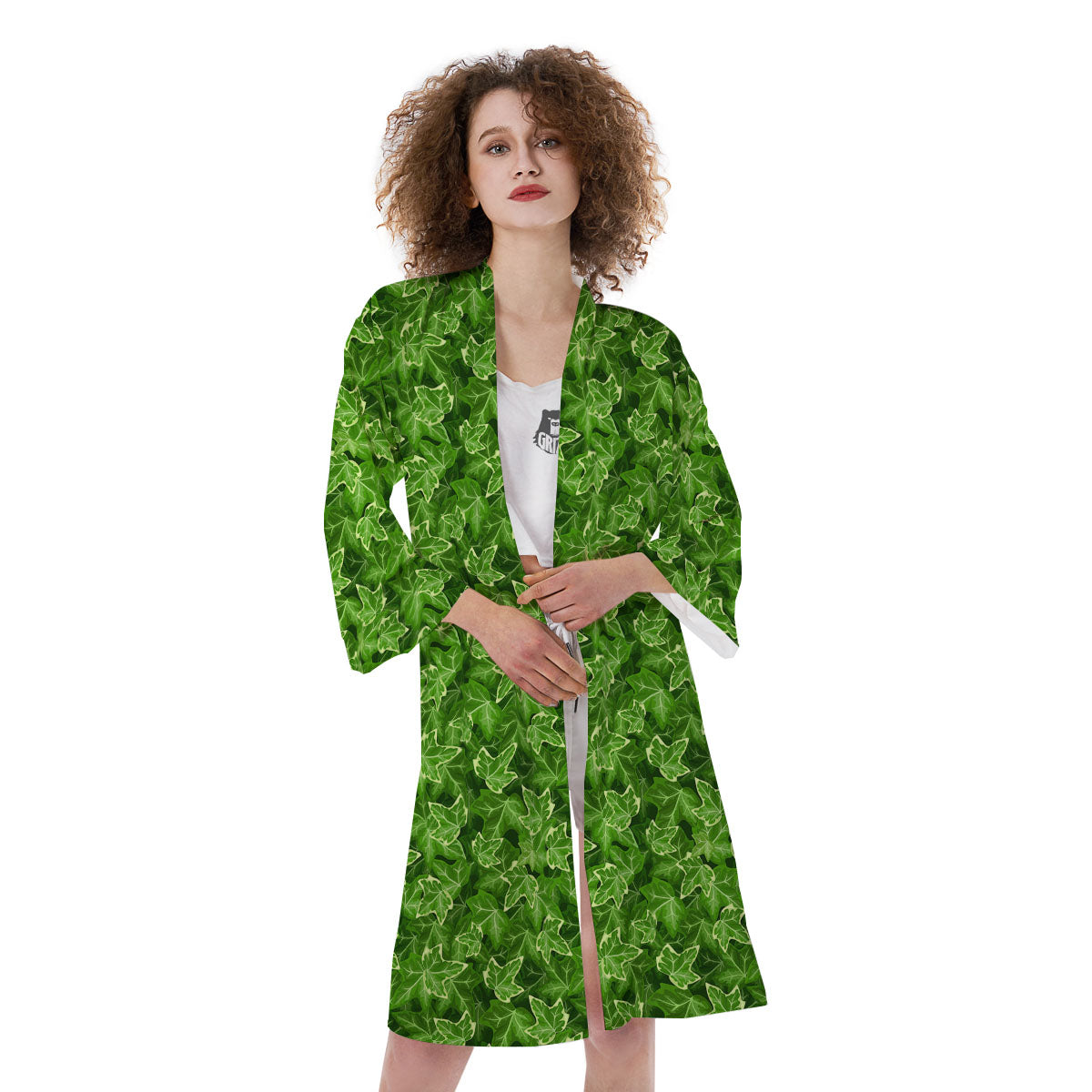 Ivy Leaf Green Print Pattern Kimono-grizzshop