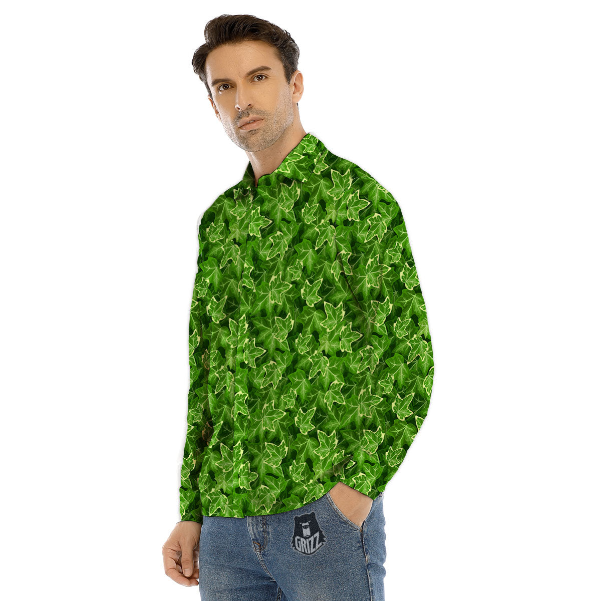 Ivy Leaf Green Print Pattern Men's Dress Shirts-grizzshop