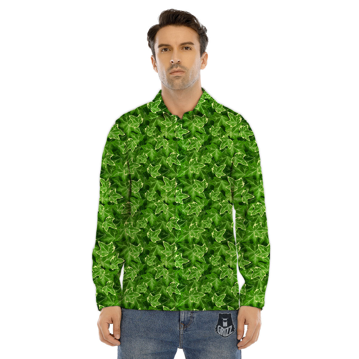 Ivy Leaf Green Print Pattern Men's Dress Shirts-grizzshop