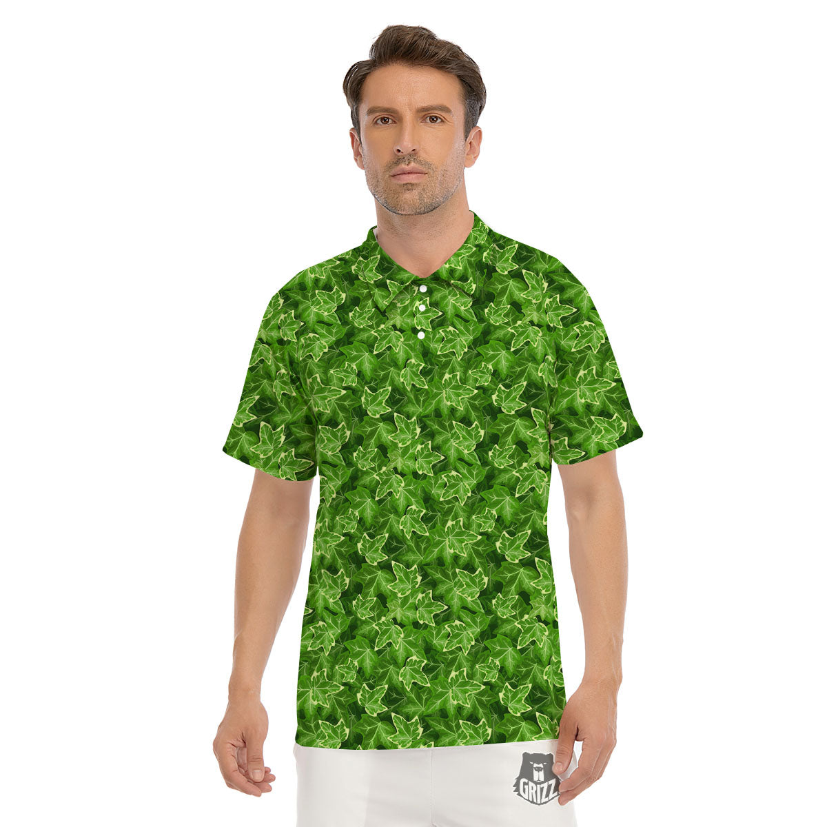 Ivy Leaf Green Print Pattern Men's Golf Shirts-grizzshop
