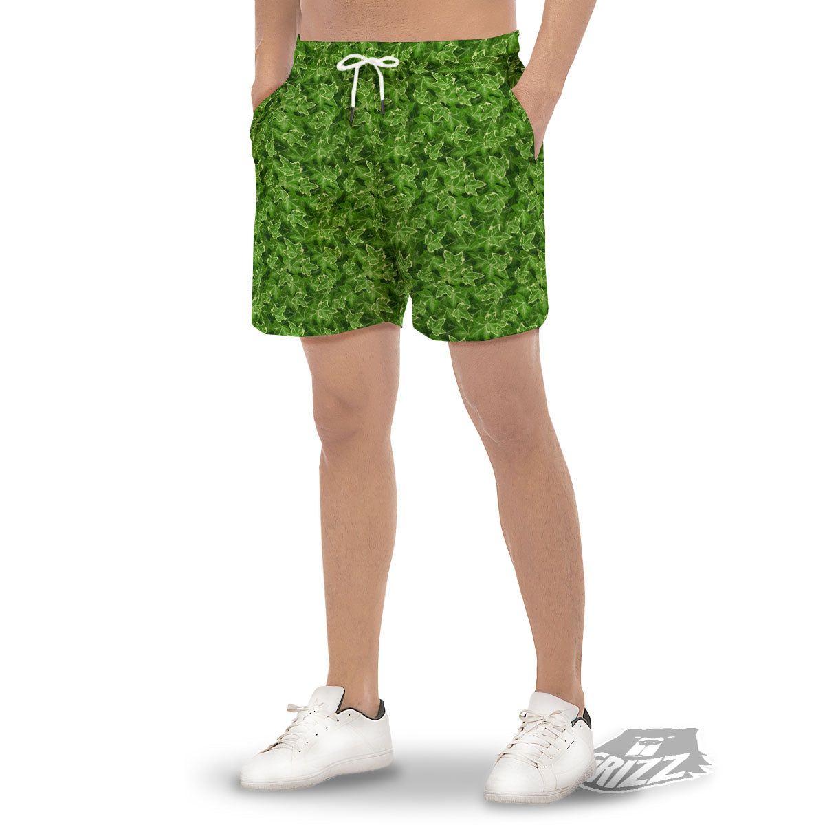 Ivy Leaf Green Print Pattern Men's Gym Shorts-grizzshop
