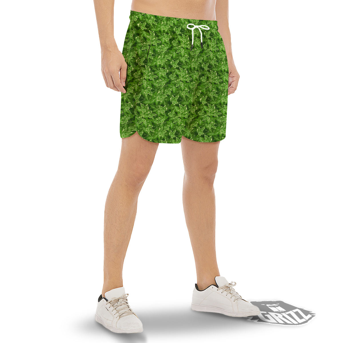 Ivy Leaf Green Print Pattern Men's Gym Shorts-grizzshop