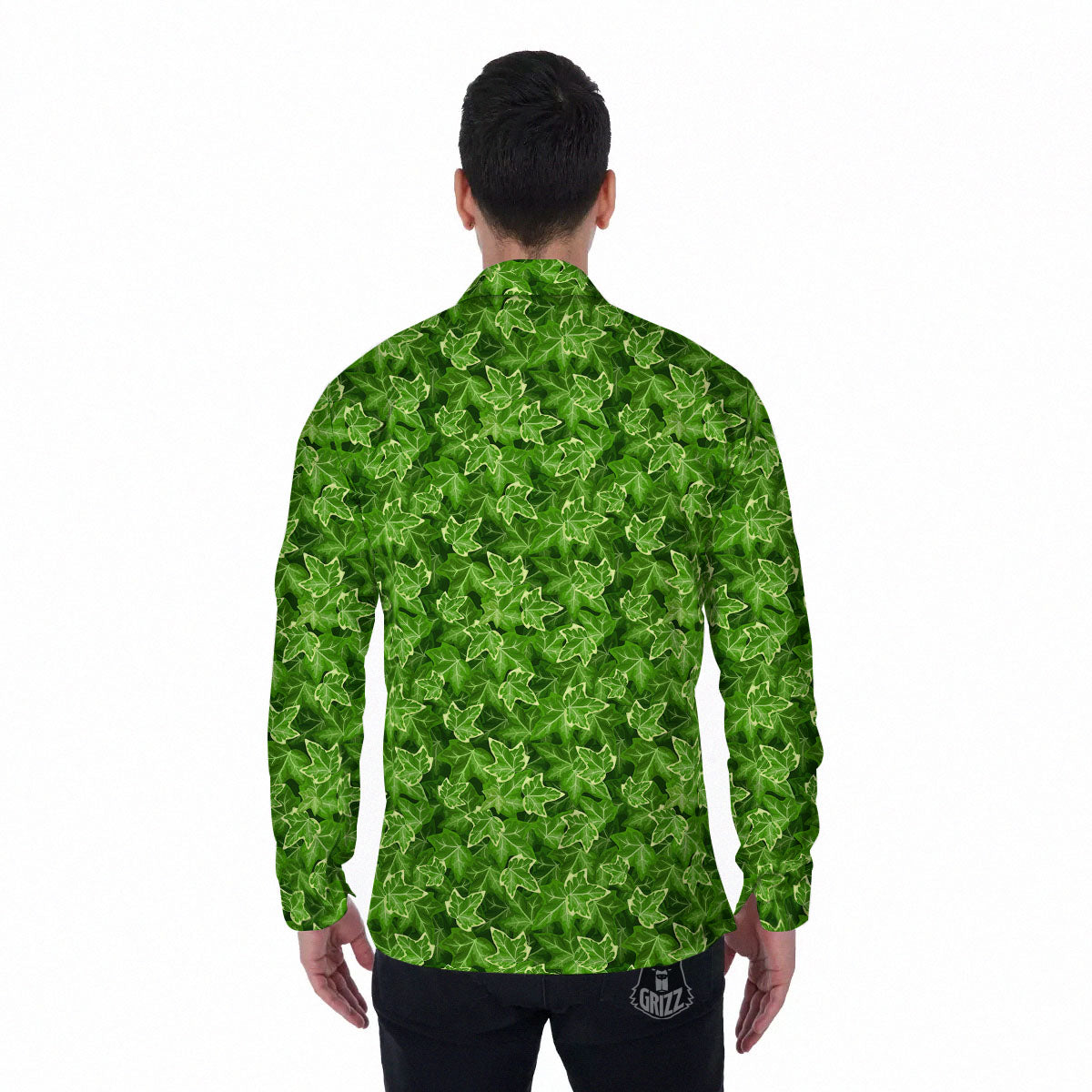Ivy Leaf Green Print Pattern Men's Long Sleeve Shirts-grizzshop