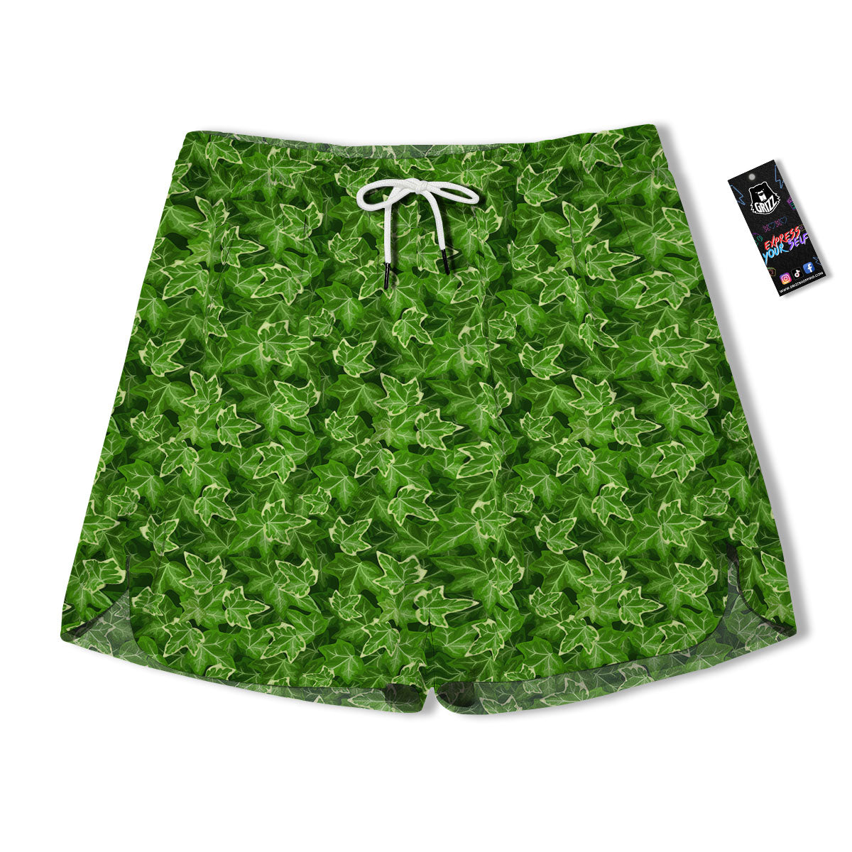 Ivy Leaf Green Print Pattern Men's Running Shorts-grizzshop
