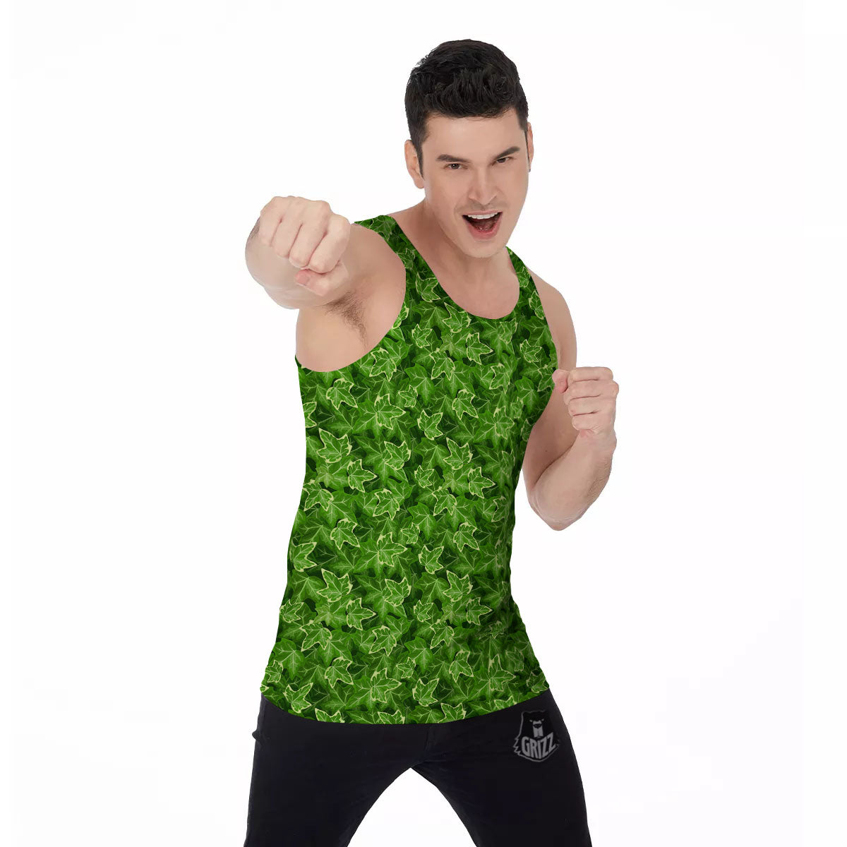 Ivy Leaf Green Print Pattern Men's Tank Top-grizzshop