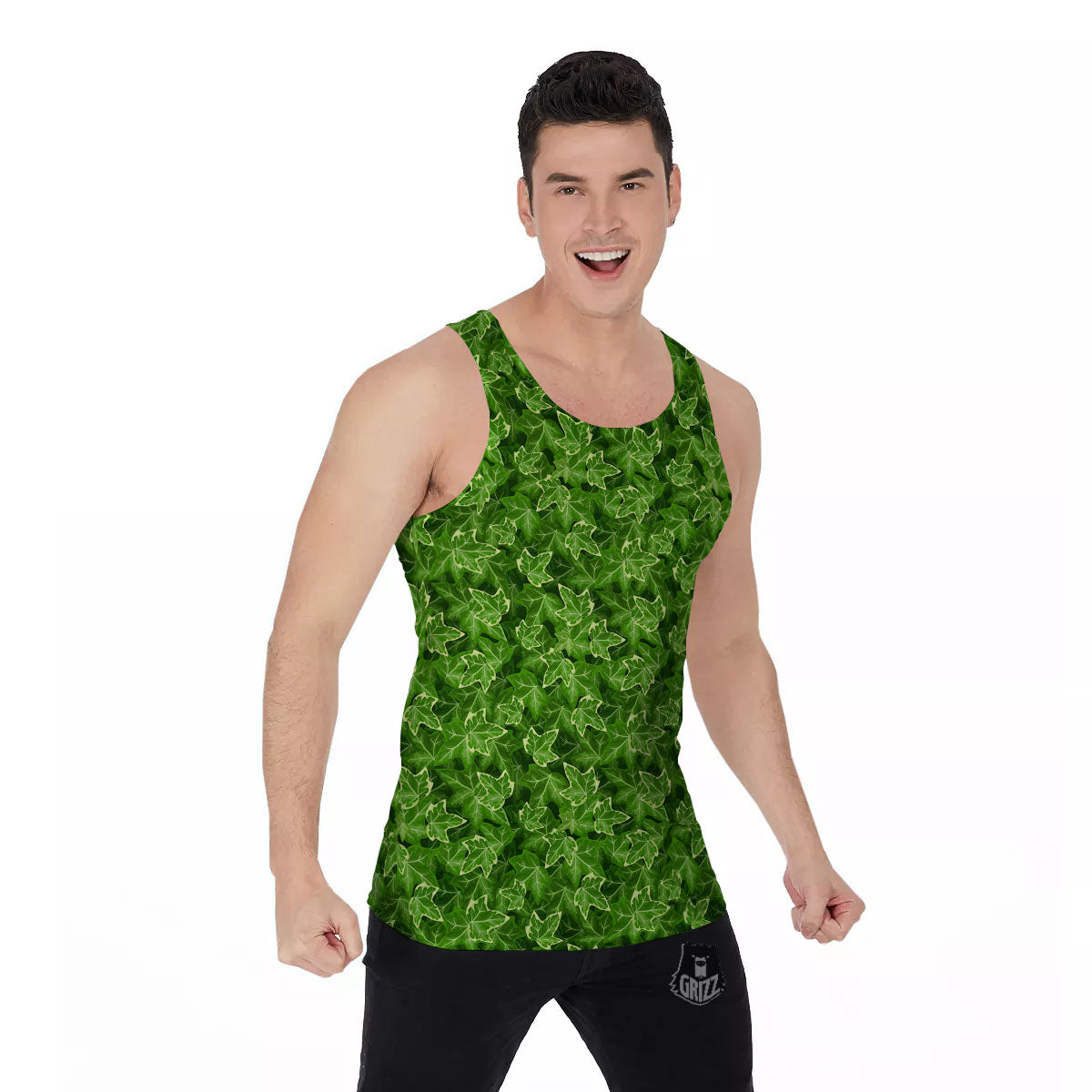 Ivy Leaf Green Print Pattern Men's Tank Top-grizzshop