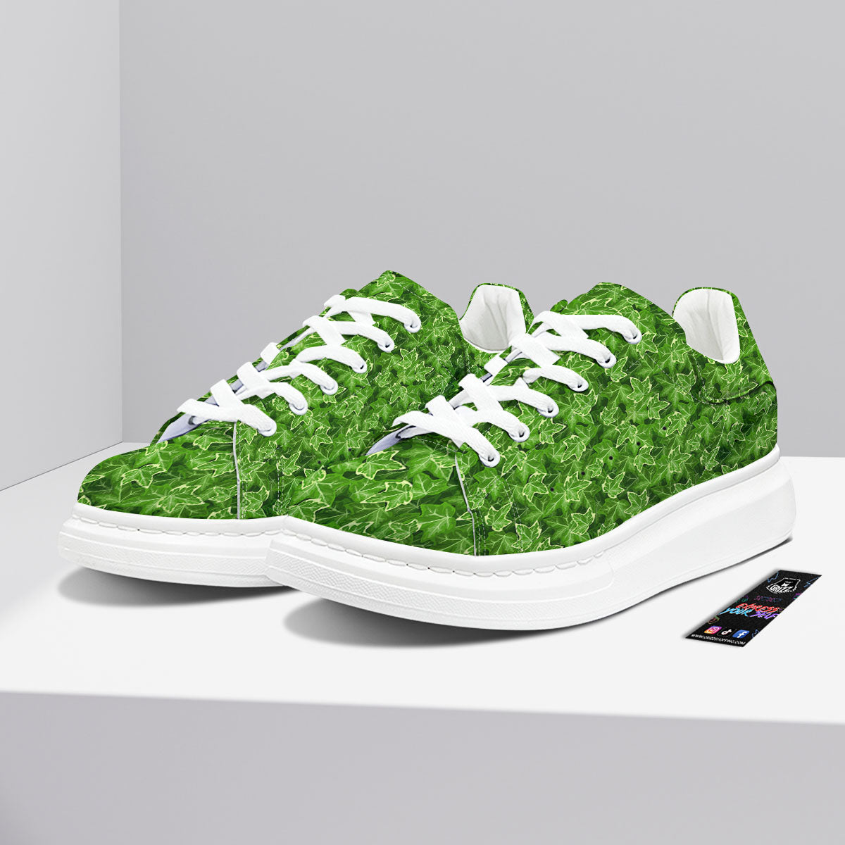 Ivy Leaf Green Print Pattern Platform Shoes-grizzshop