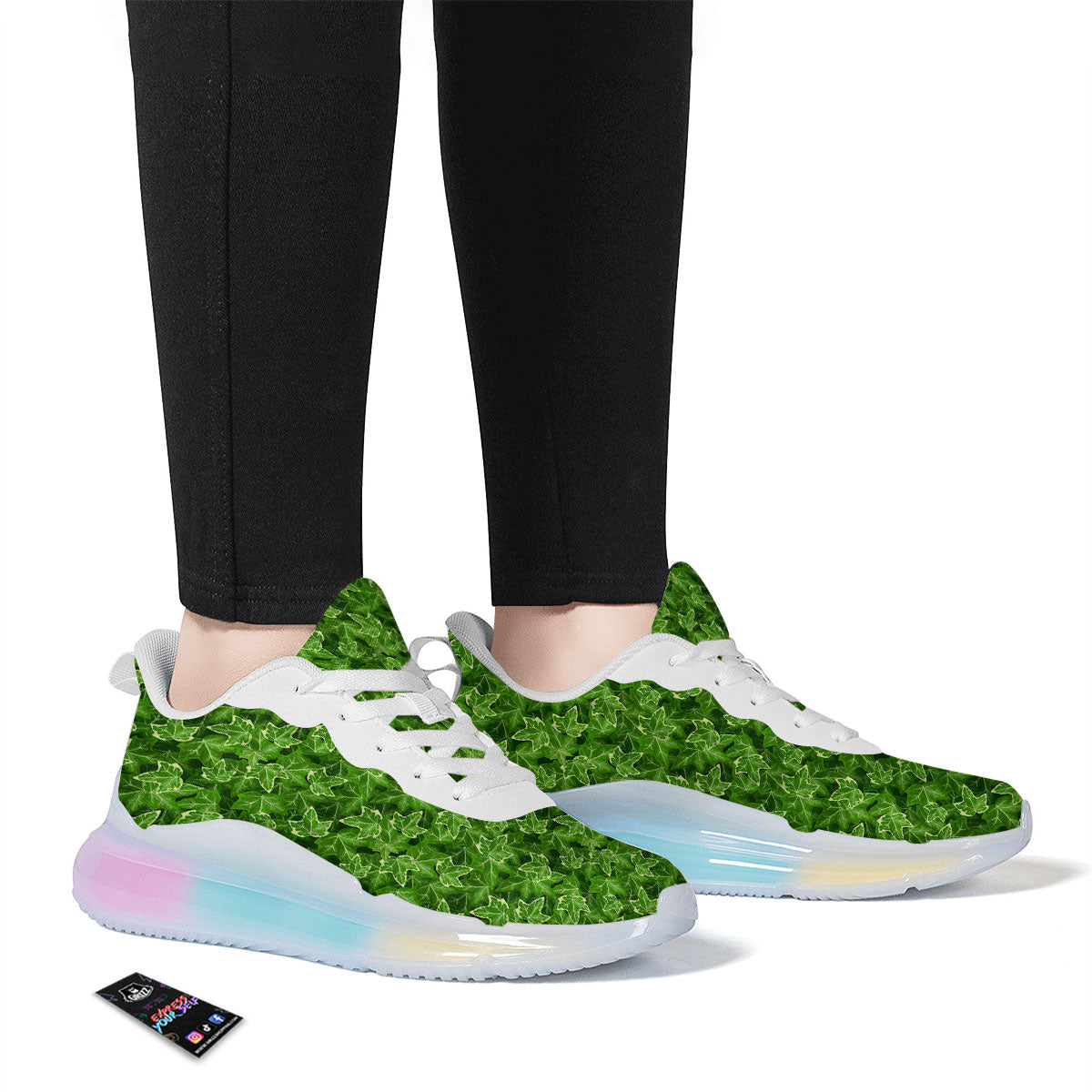 Ivy Leaf Green Print Pattern Running Sneakers-grizzshop