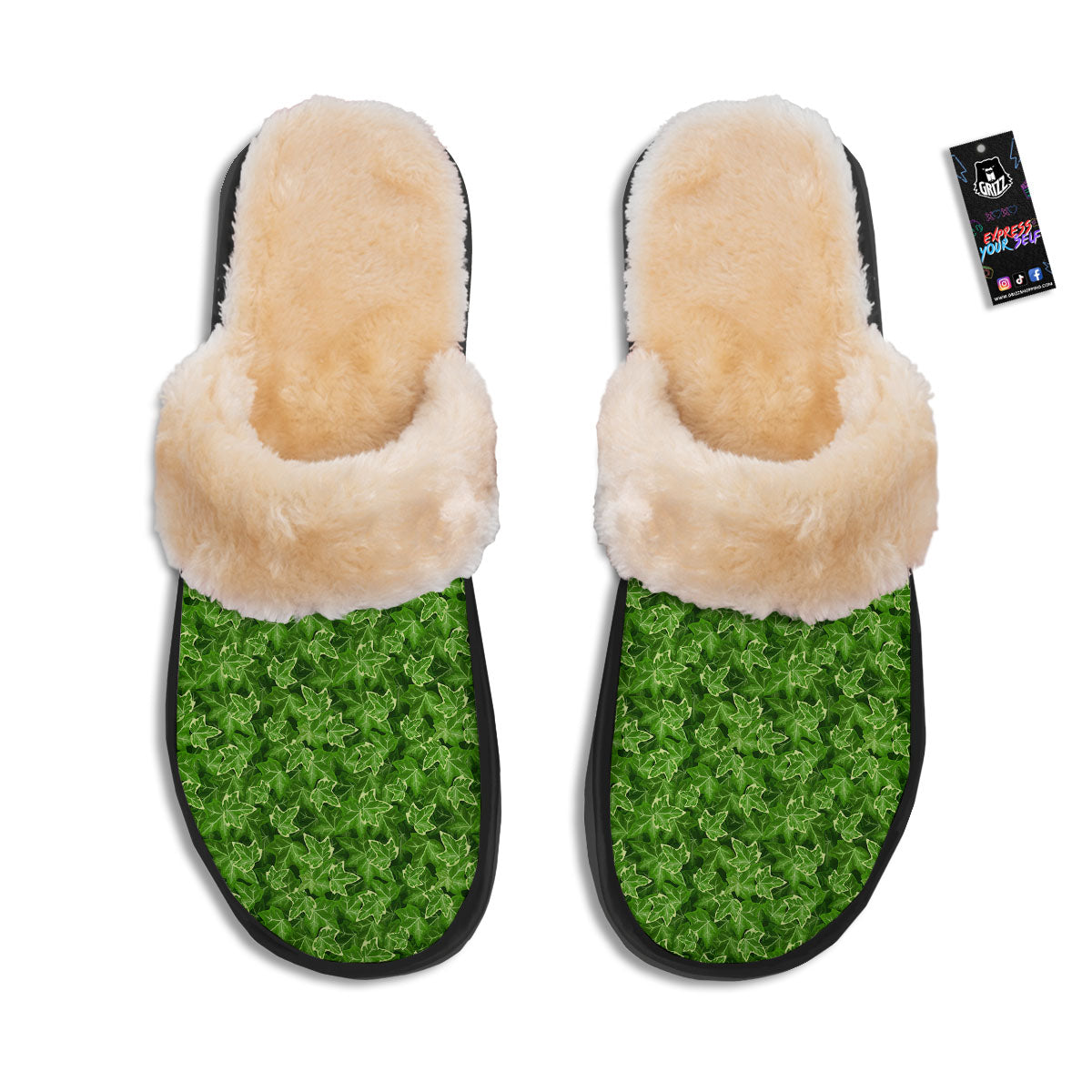 Ivy Leaf Green Print Pattern Slippers-grizzshop