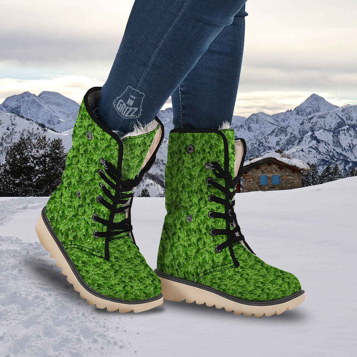 Ivy Leaf Green Print Pattern Snow Boots-grizzshop