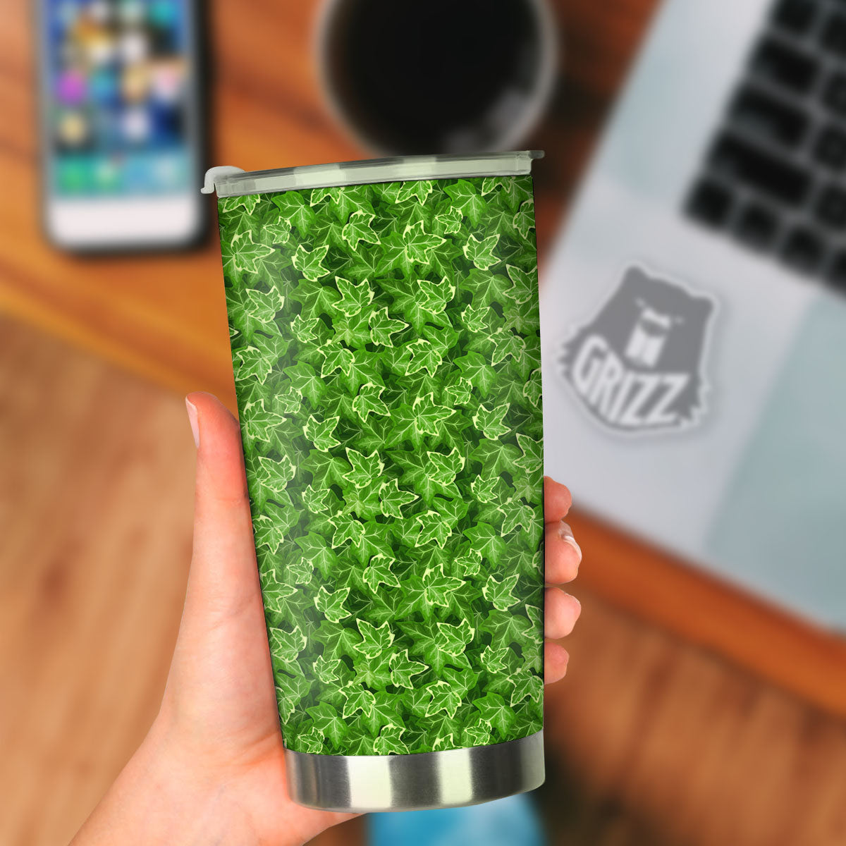 Ivy Leaf Green Print Pattern Tumbler-grizzshop