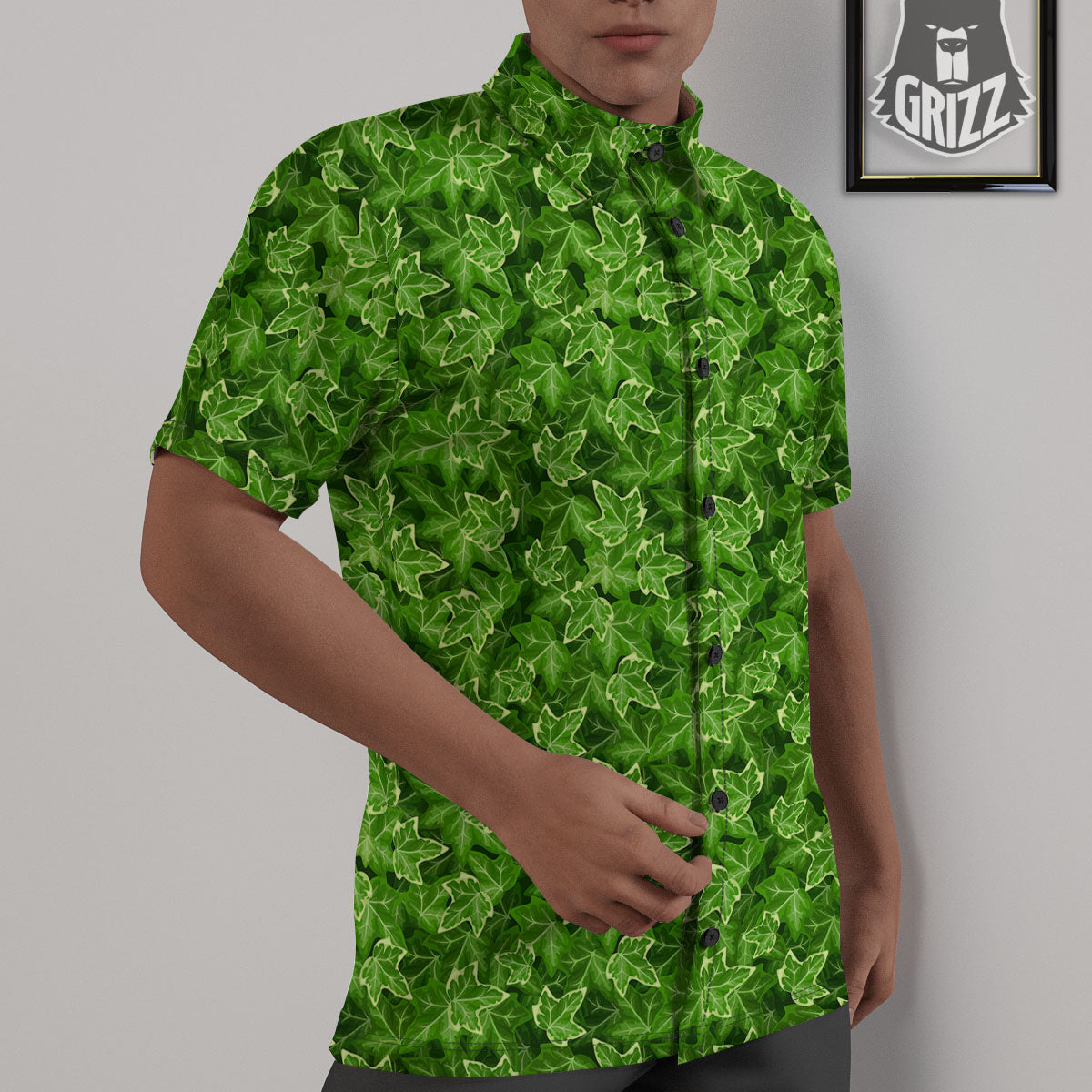 Ivy Leaf Green Print Pattern Untucked Shirts-grizzshop