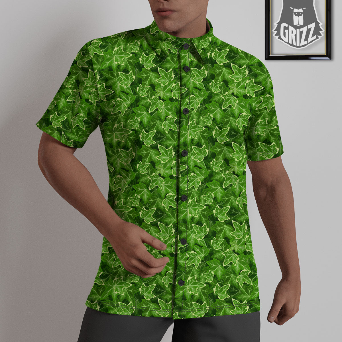 Ivy Leaf Green Print Pattern Untucked Shirts-grizzshop
