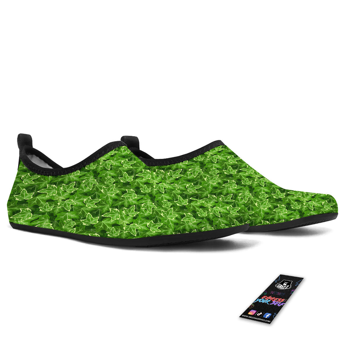 Ivy Leaf Green Print Pattern Water Shoes-grizzshop