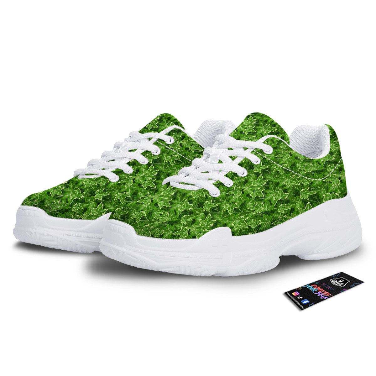 Ivy Leaf Green Print Pattern White Chunky Shoes-grizzshop