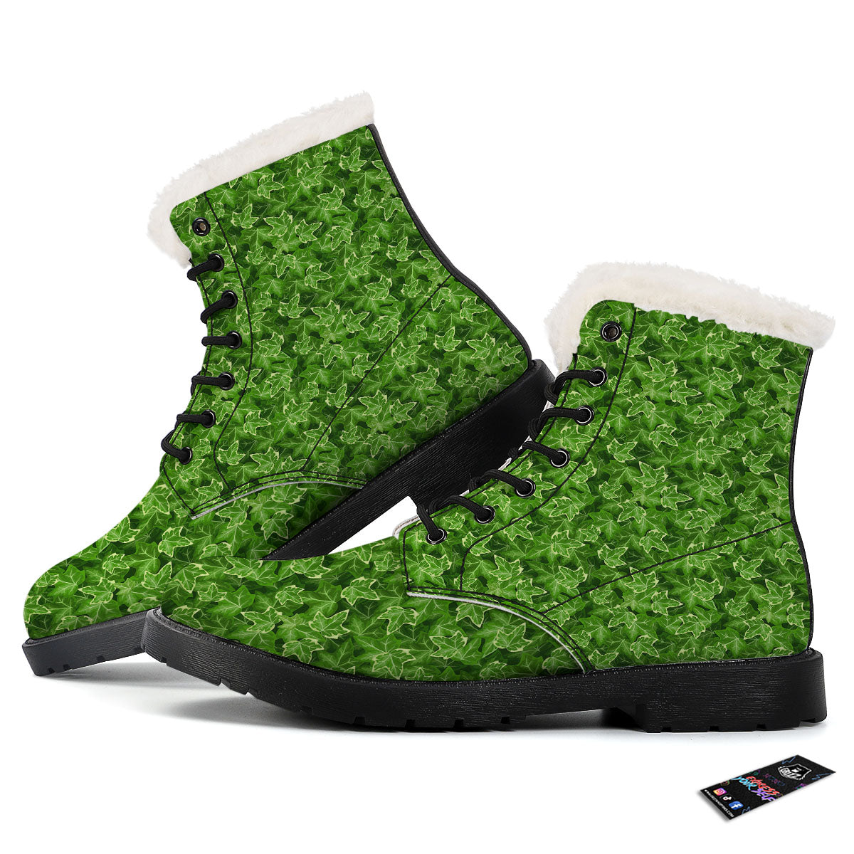 Ivy Leaf Green Print Pattern Winter Boots-grizzshop