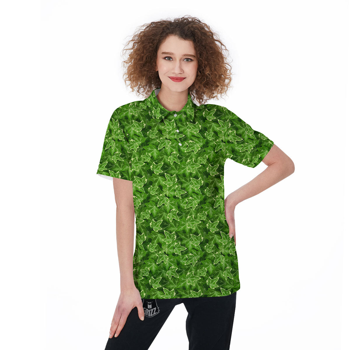 Ivy Leaf Green Print Pattern Women's Golf Shirts-grizzshop