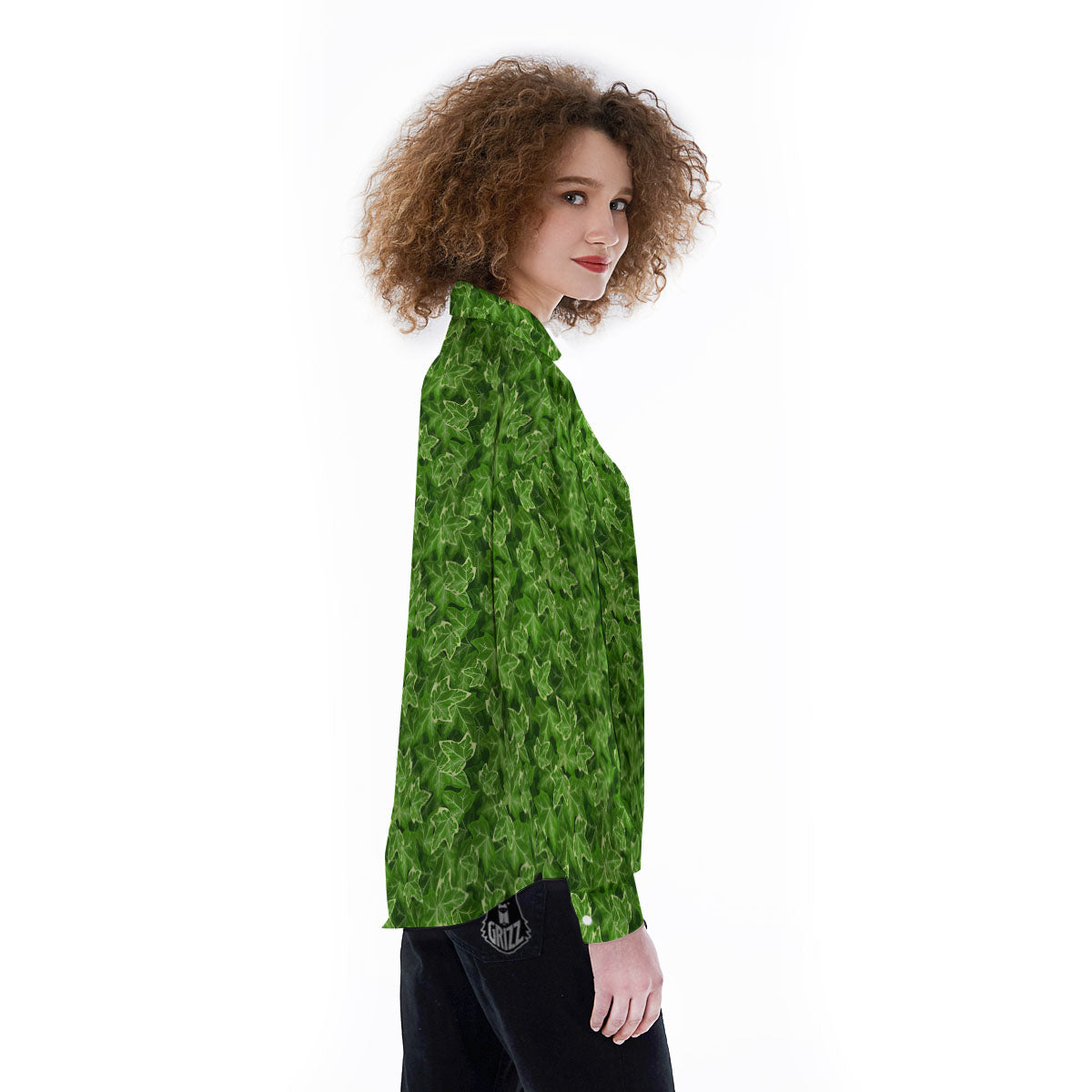 Ivy Leaf Green Print Pattern Women's Long Sleeve Shirts-grizzshop
